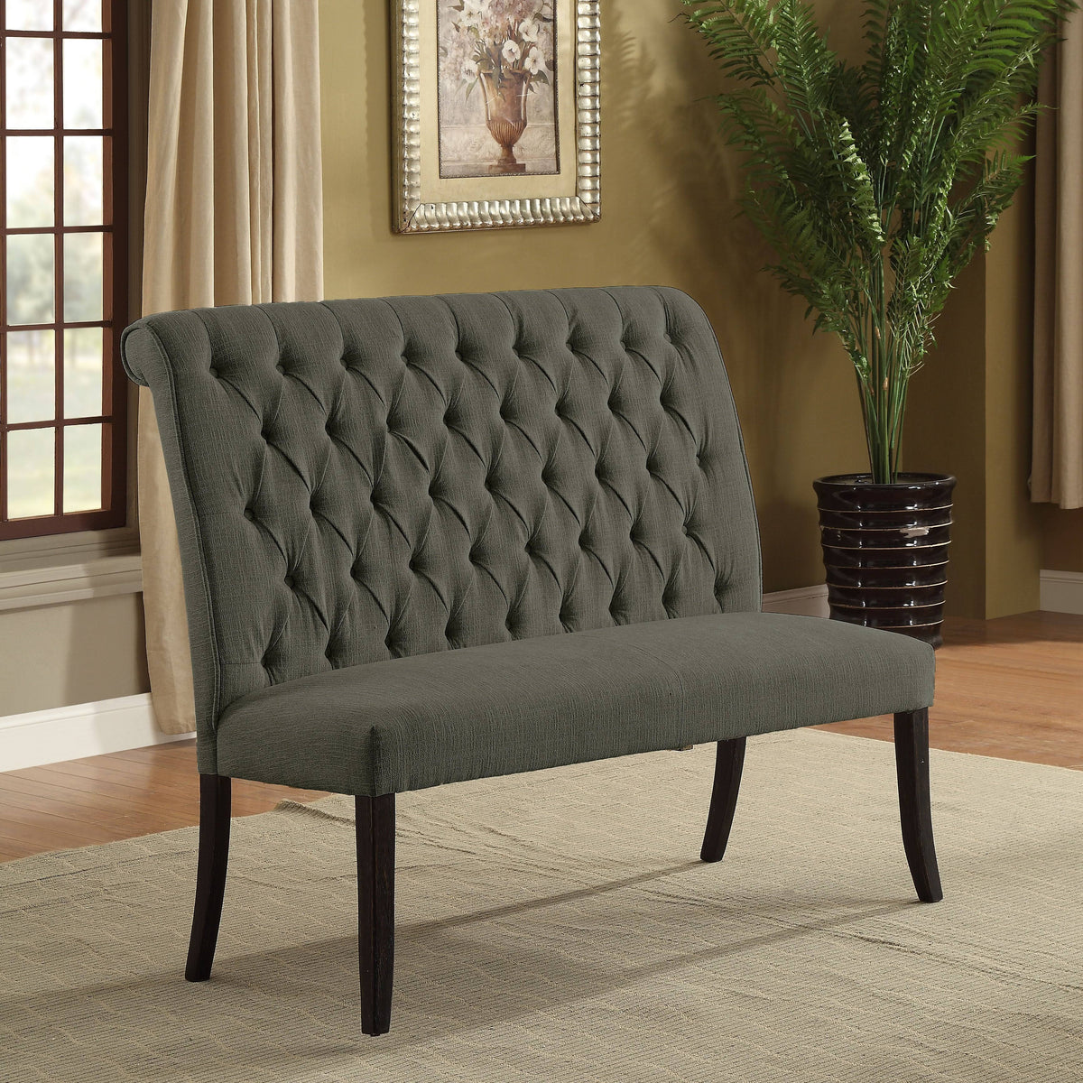 Ivory Chenille Tufted Dining Bench O2152