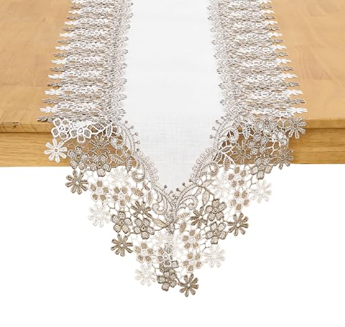 White Beige Floral Lace Table Runner 16” x 120” K83073