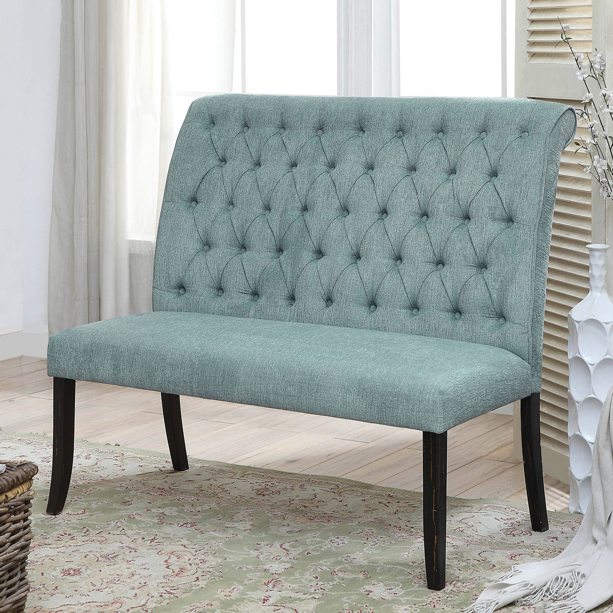 Ivory Chenille Tufted Dining Bench O2152