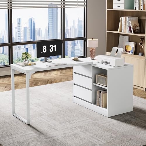L-Shaped Computer Desk with Drawers and Shelves X7860