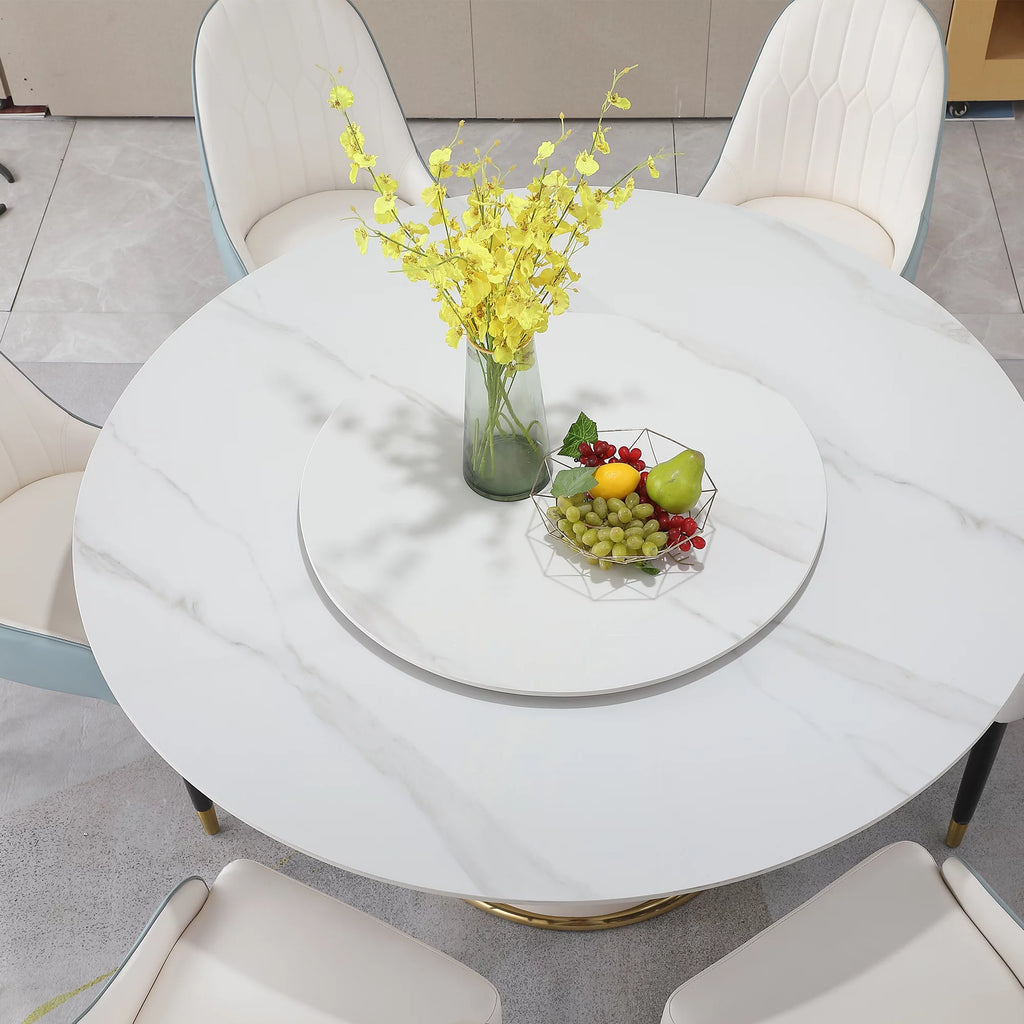 59” Sintered Stone Round Dining Table Set with 8 Chairs F4724