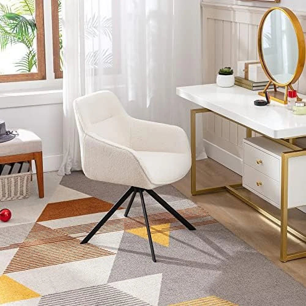 Cream White Swivel Armchair with Metal Legs D5407