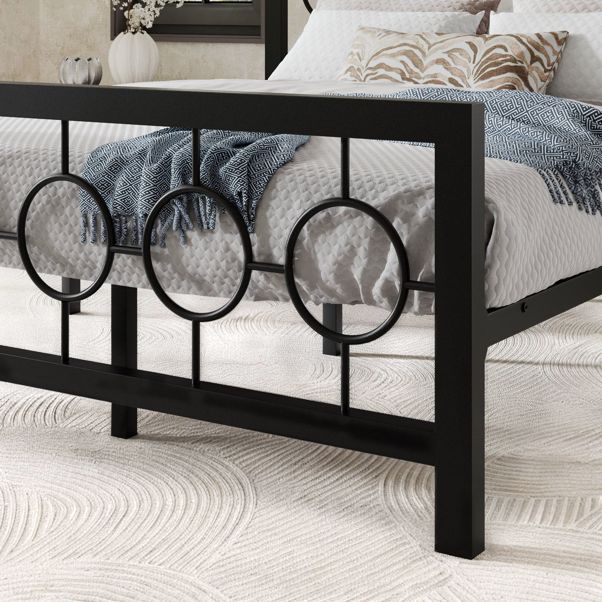 Black Queen Size Metal Platform Bed Frame with Headboard & Footboard D313