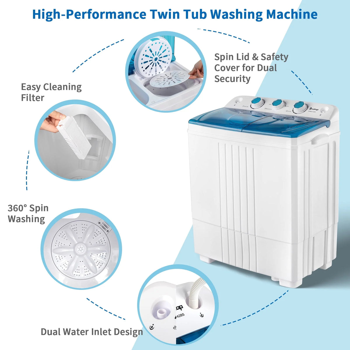 Portable 20lbs Twin Tub Compact Semi-automatic Washing Machine J74080