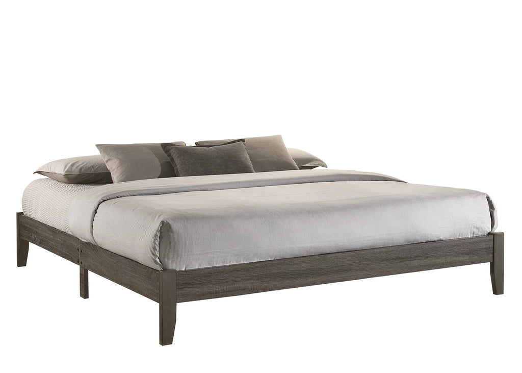 3pc King Size Platform Bed and Nightstand Set Gray Wooden K8782