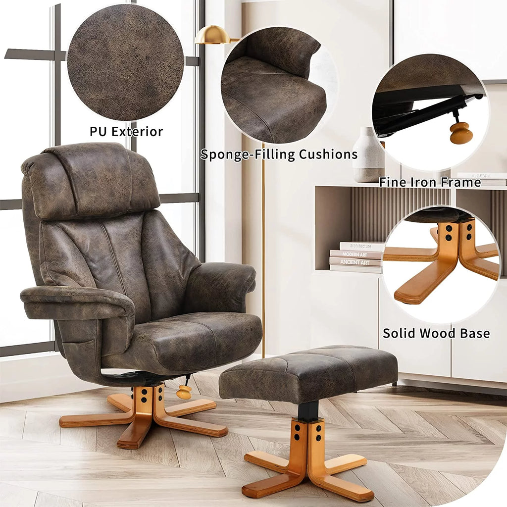 Gray PU Leather Swivel Recliner Chair with Ottoman I77066