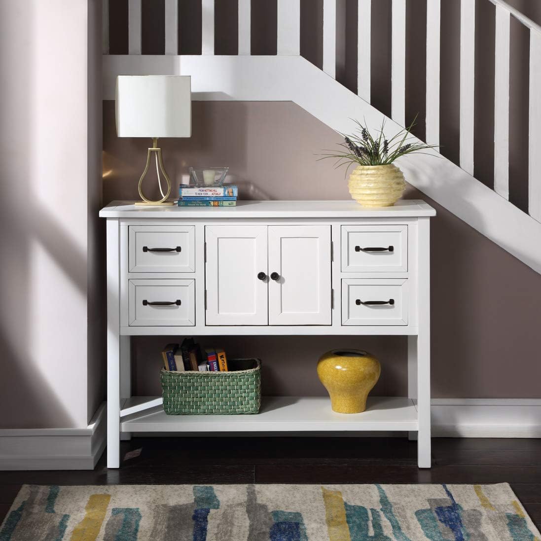43 Inch Green Console Table with Doors Drawers and Open Shelf G747