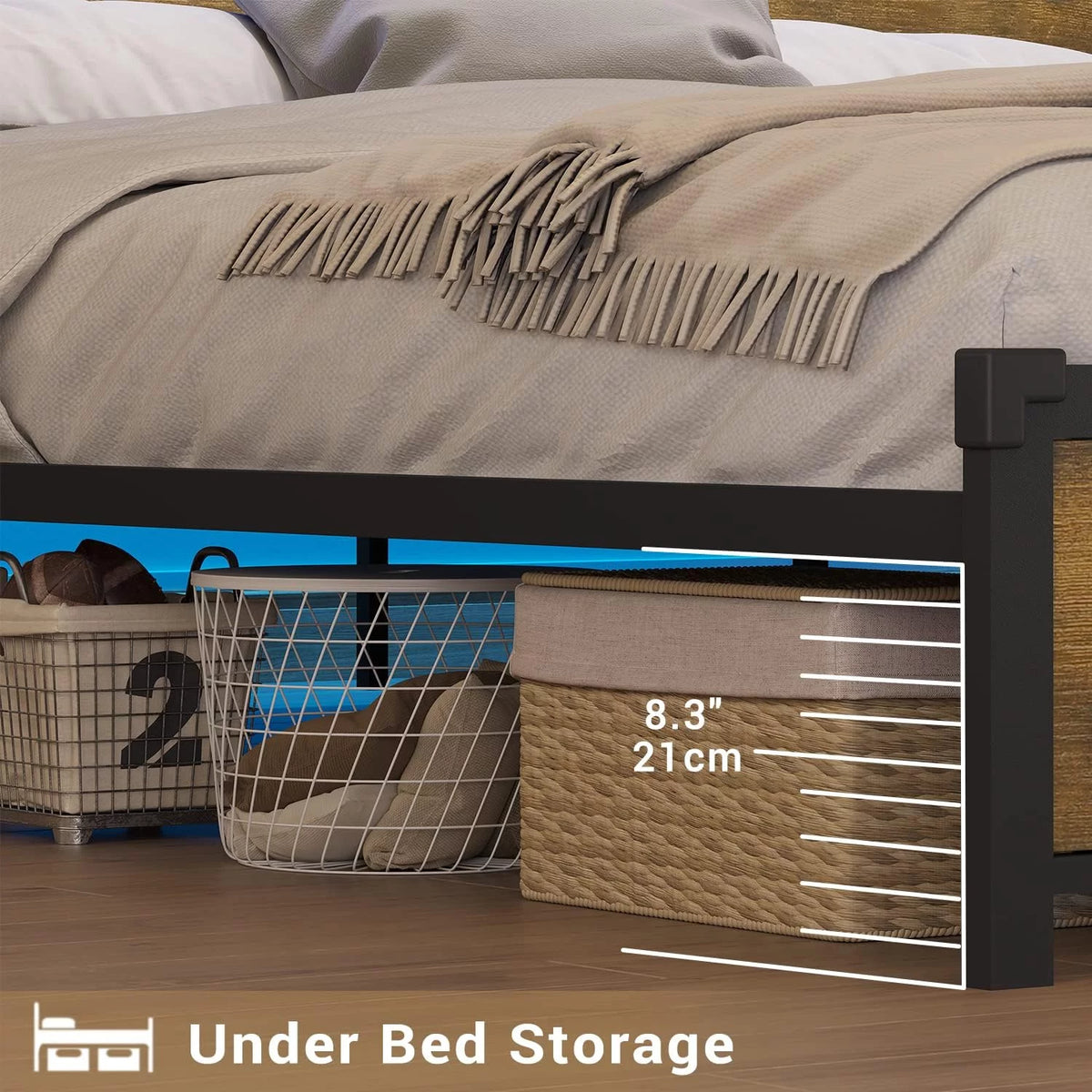 King Bed Frame with USB Ports and Outlets Y4229