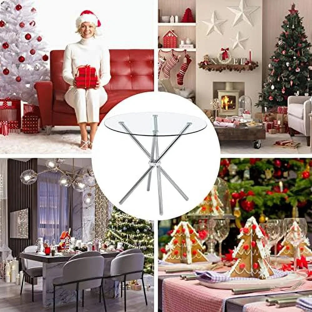 Round Glass Dining Table with Clear Tempered Glass Top 4 Chrome Legs R35769