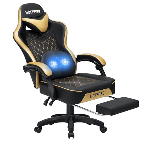 Black Leather Ergonomic Gaming Chair with Footrest H670514
