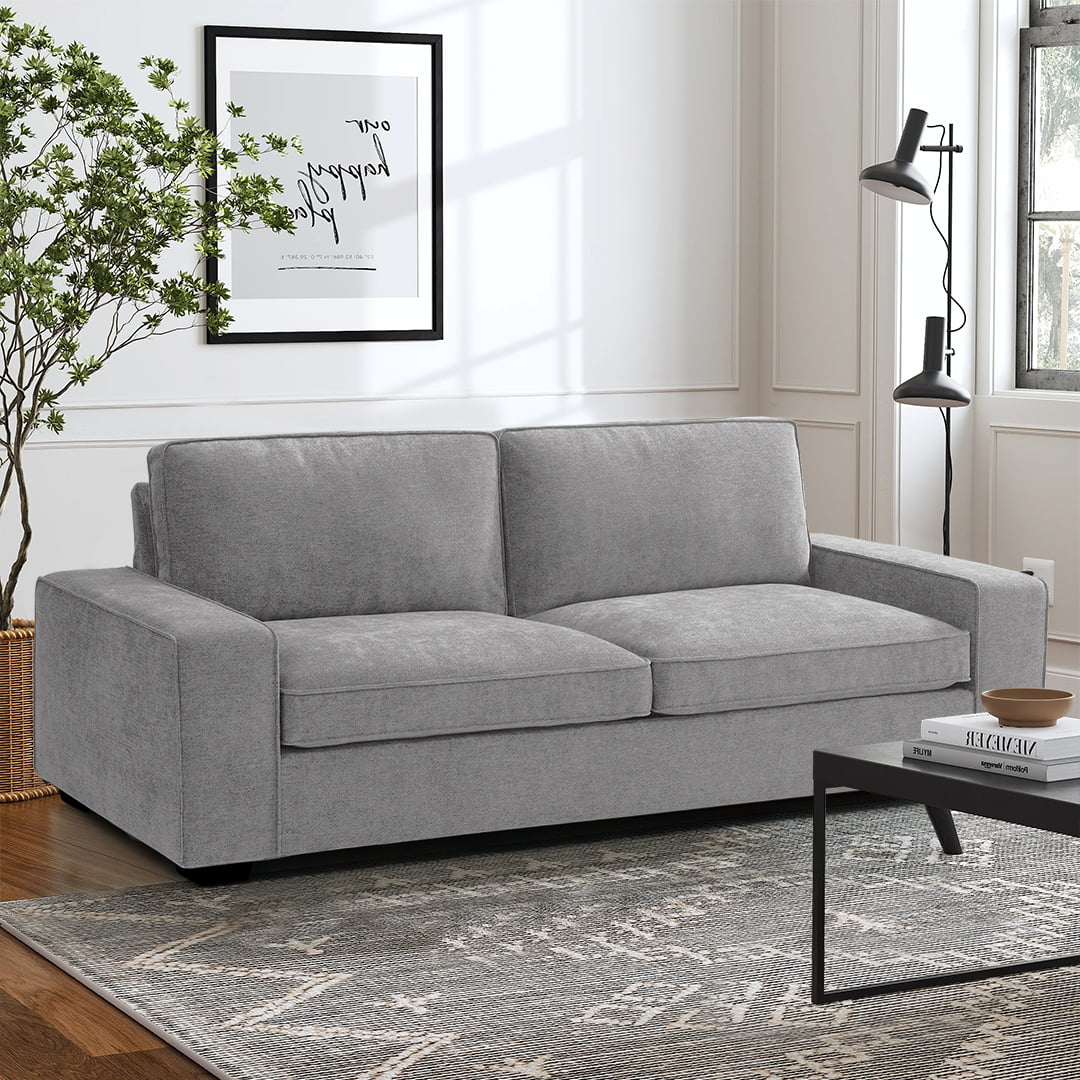 Light Grey Linen Loveseat Sofa with Solid Wood Frame D5400