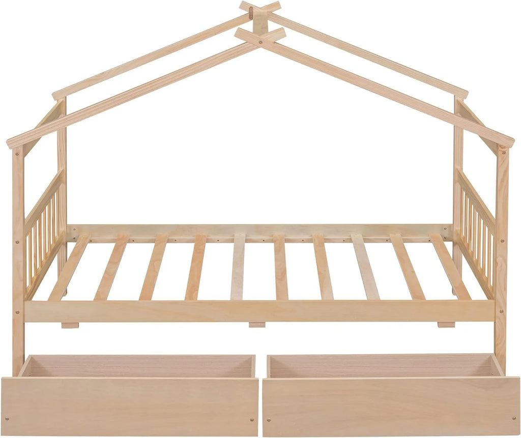 Wooden Platform Bed with Drawers and Headboard G759