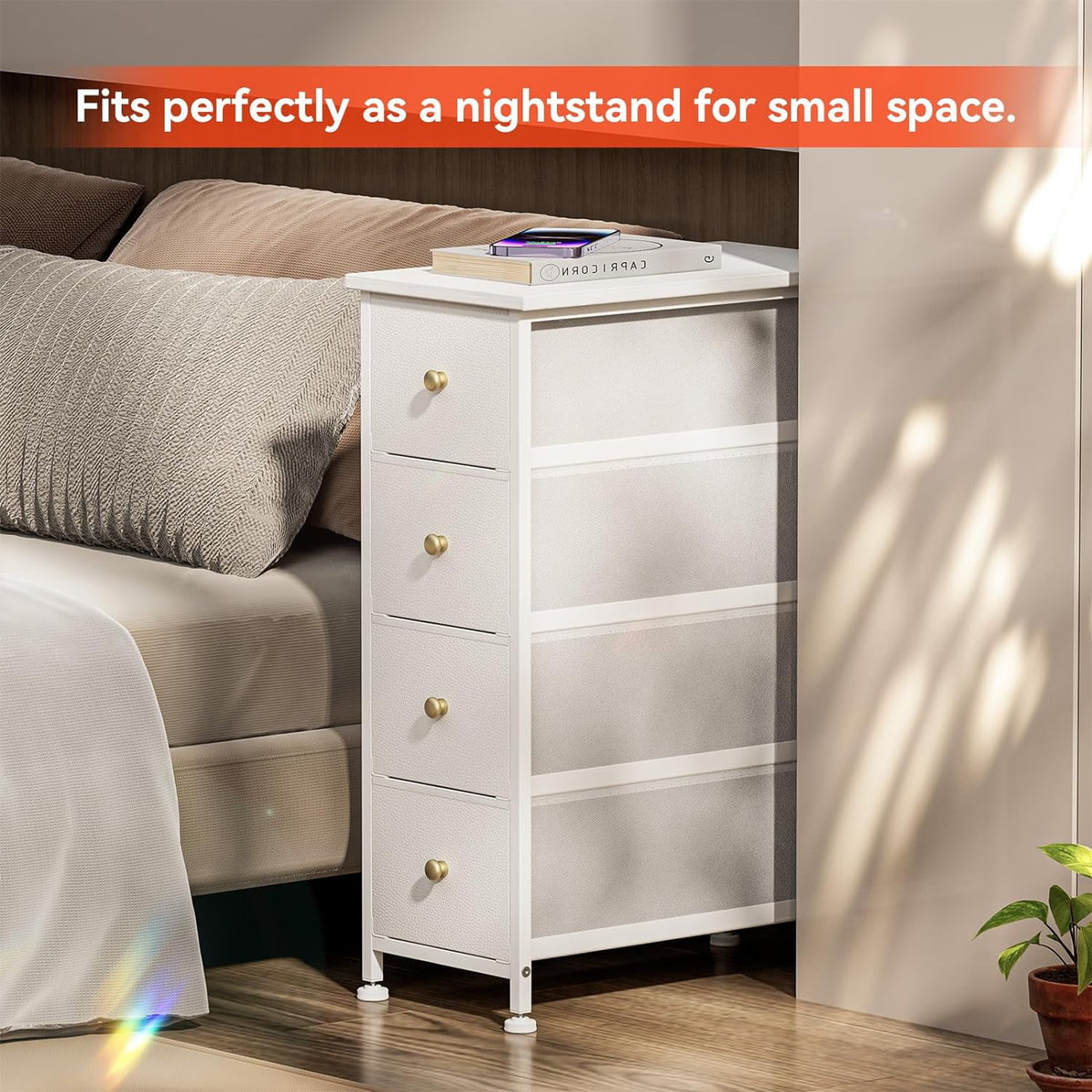 White 4 Drawer Narrow Dresser Storage Tower K597