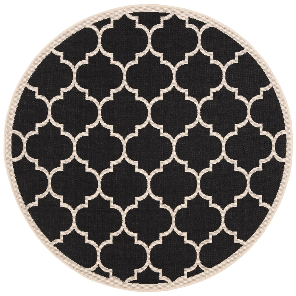 Black Beige Geometric Indoor/Outdoor Area Rug 4' x 4' Square R72609