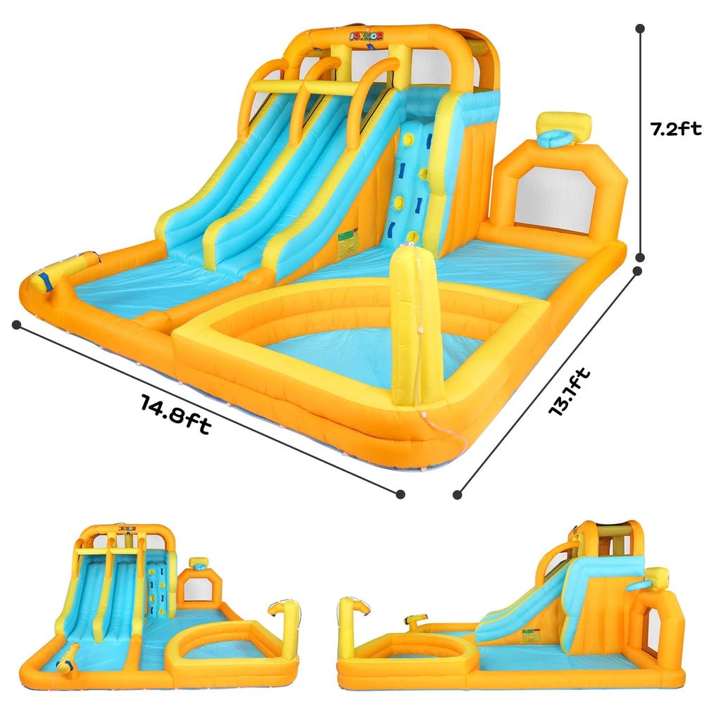 8-in-1 Inflatable Water Slide Park with Splash Pool and Climbing Wall T218812