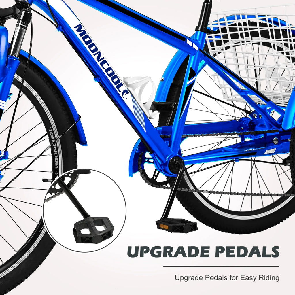 26 Inch 7 Speed Blue Adult Tricycle with Baskets U825710