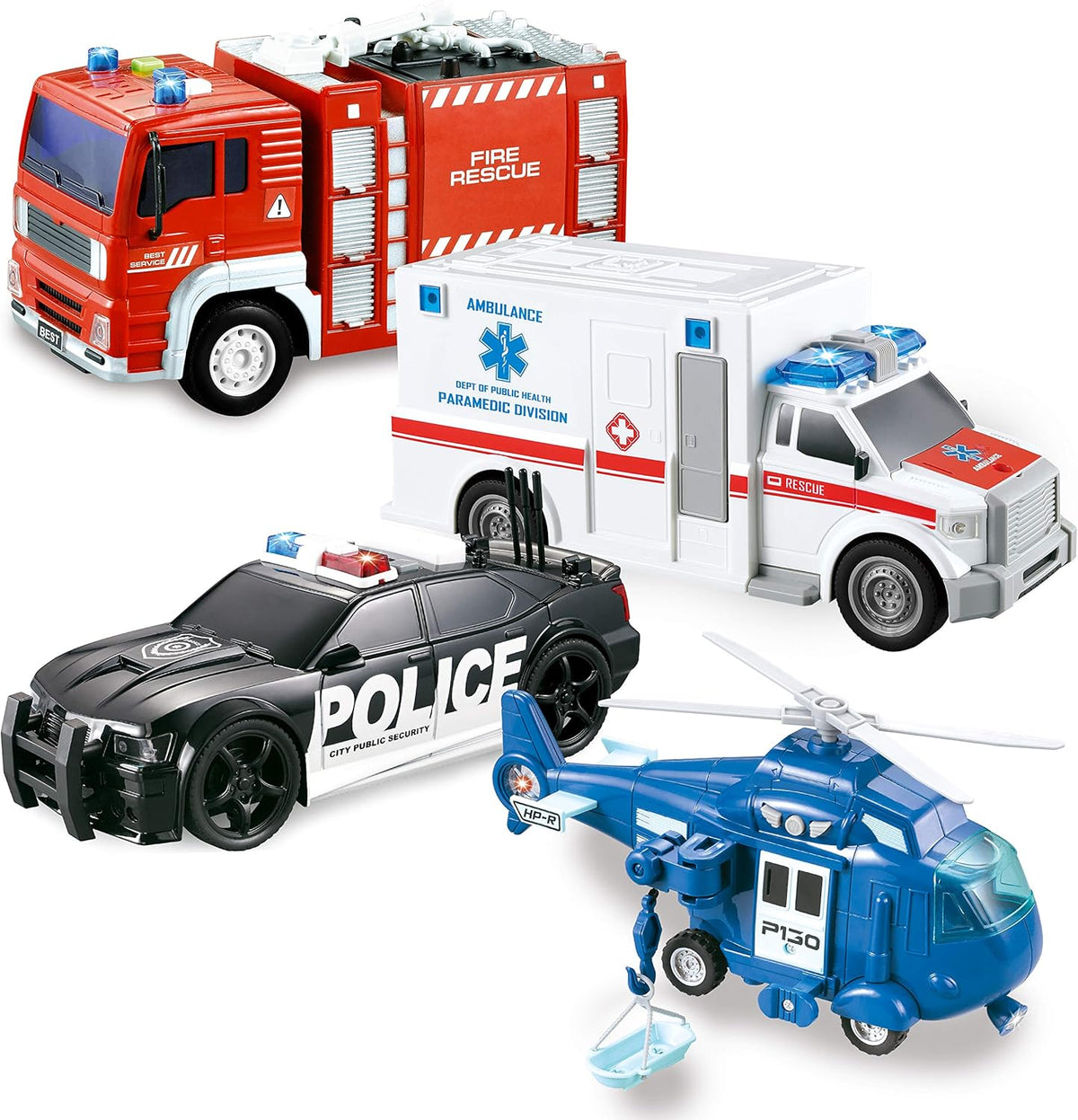 Friction Powered Emergency Vehicle Toy Playsets with Light and Sound Y267791