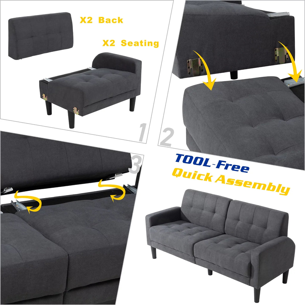 Dark Gray Upholstered 2-Seat Loveseat Sofa A528