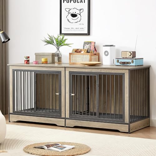 XL Double Large Wooden Dog Crate Furniture with Tray & Partition K825