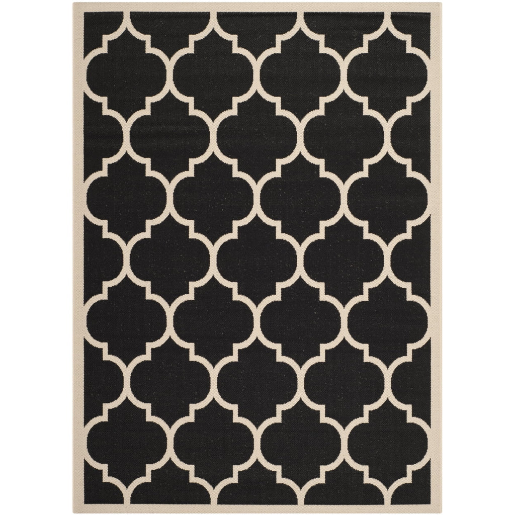 Black Beige Geometric Indoor/Outdoor Area Rug 4' x 4' Square R72609