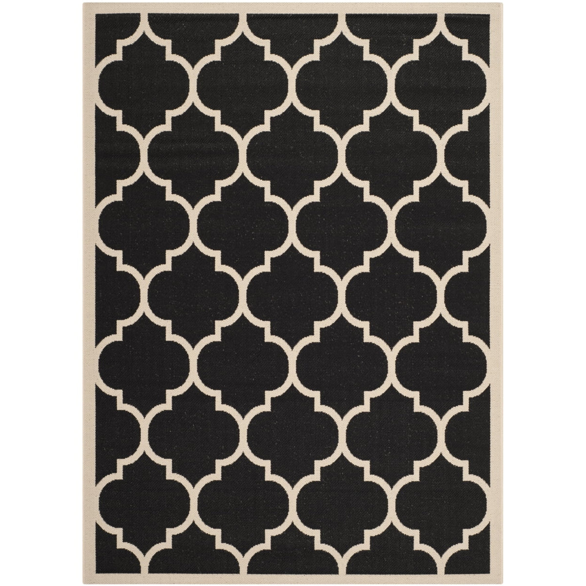 Black Beige Geometric Indoor/Outdoor Area Rug 4' x 4' Square R72609