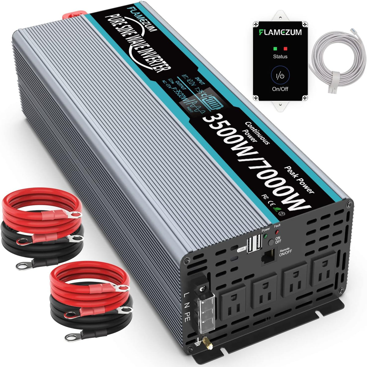 Pure Sine Wave 2000 Watt 12V DC to 110V/120V AC Power Inverter W8480