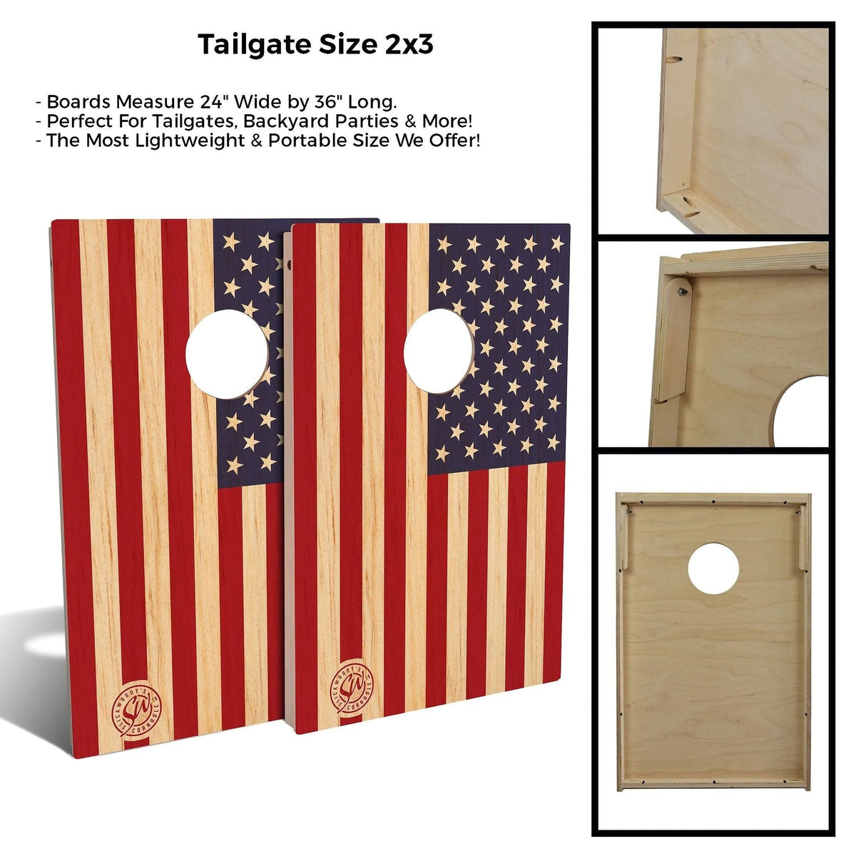 Wood American Flag Cornhole Board Set 2x3 Boards X7871