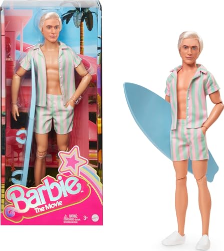 Pastel Pink and Green Striped Beach Matching Set with Surfboard and White Sneakers F704