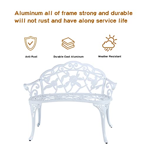 Metal Patio Garden Bench with Floral Rose K16625