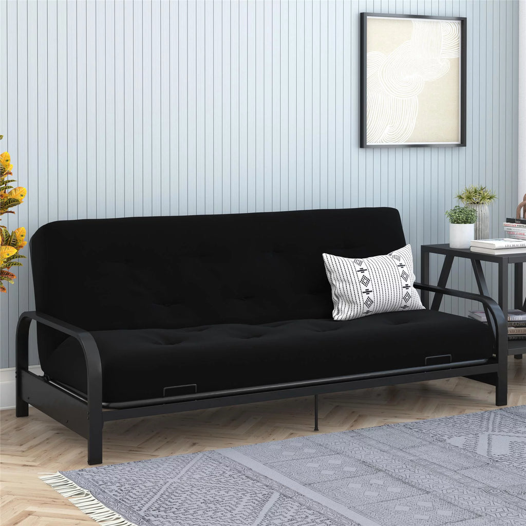 Full True Black Polyester Linen Futon Mattress L5701