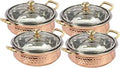Set of 4 Hammered Copper Stainless Steel Serving Bowl with Glass Lid C138