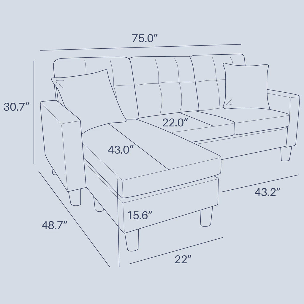 Gray Linen Fabric Convertible Sectional Sofa E900