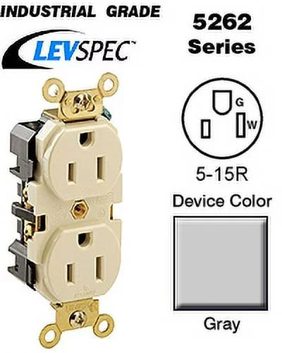 Gray Industrial Grade Duplex Receptacle 15A 125V U555