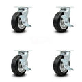 6 inch x 2 inch Rubber on Aluminum Wheel Caster Set with Brakes L942537