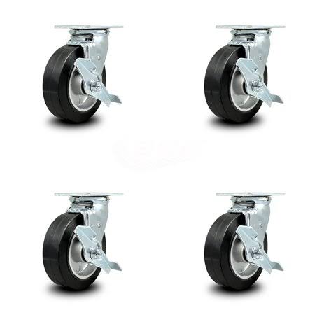 6 inch x 2 inch Rubber on Aluminum Wheel Caster Set with Brakes L942537