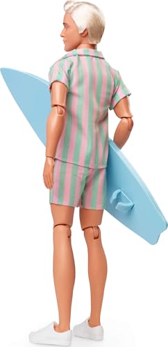 Pastel Pink and Green Striped Beach Matching Set with Surfboard and White Sneakers F704