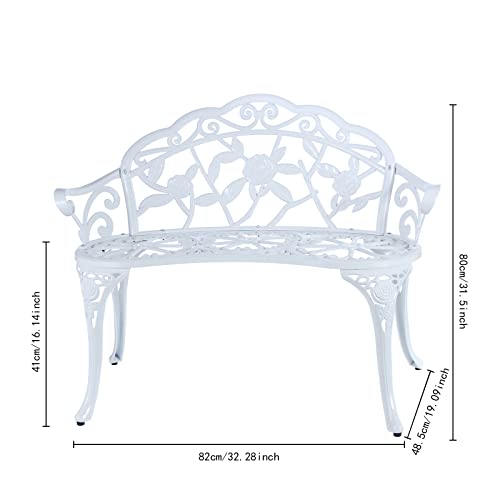 Metal Patio Garden Bench with Floral Rose K16625