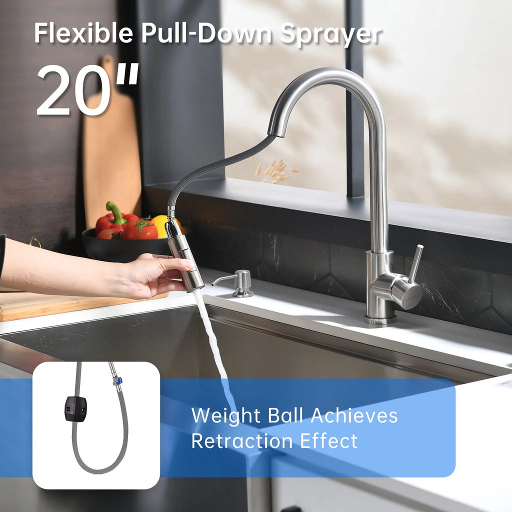 Brushed Nickel Kitchen Faucet with Sprayer and Soap Dispenser I259641