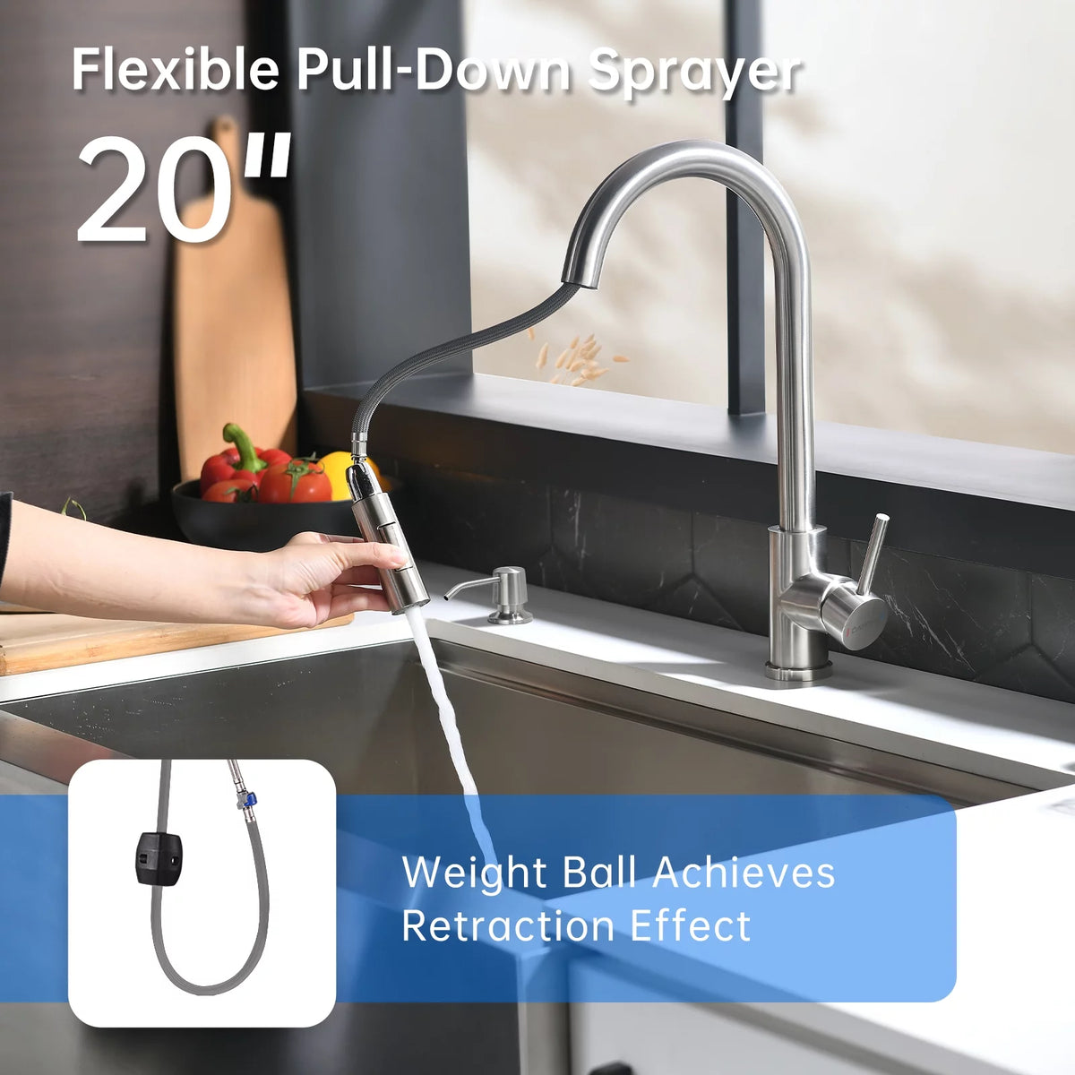 Brushed Nickel Kitchen Faucet with Sprayer and Soap Dispenser I259641