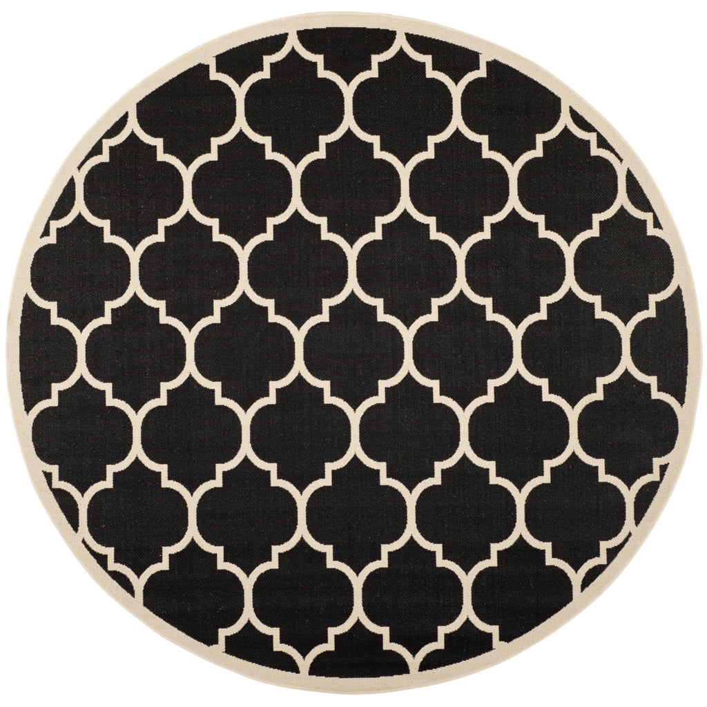 Black Beige Geometric Indoor/Outdoor Area Rug 4' x 4' Square R72609
