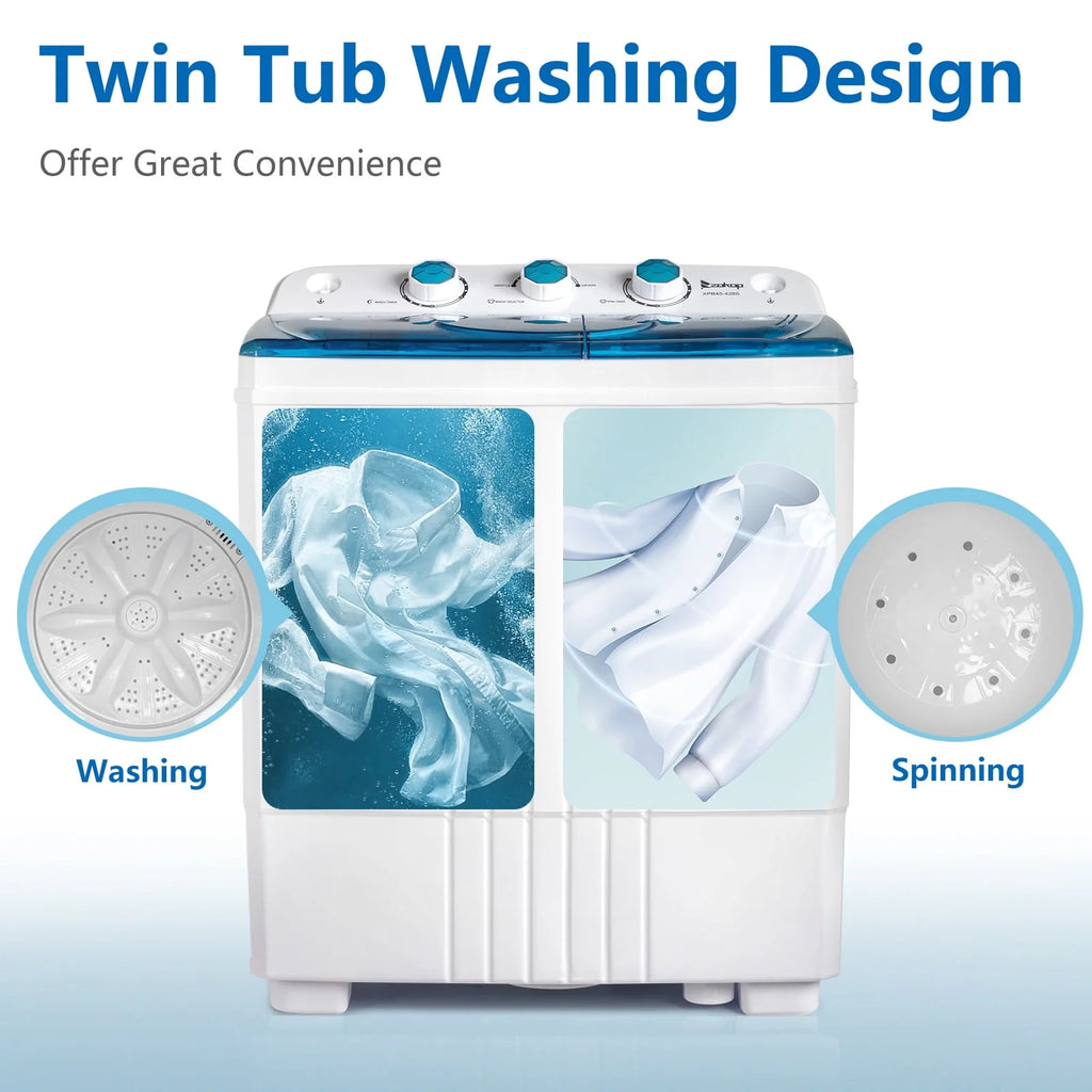 Portable 20lbs Twin Tub Compact Semi-automatic Washing Machine J74080