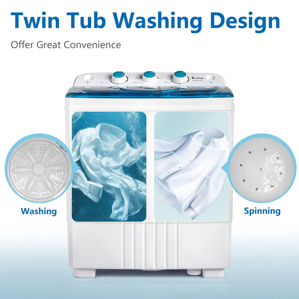 Portable 20lbs Twin Tub Compact Semi-automatic Washing Machine J74080