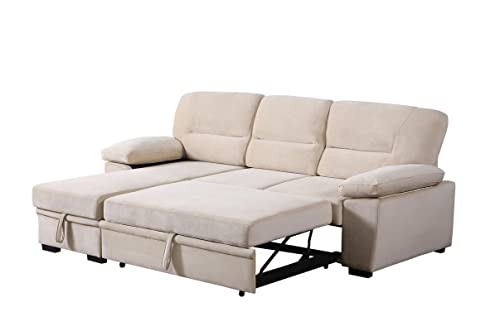 Green Velvet Reversible Sleeper Sectional Sofa Chaise B587990