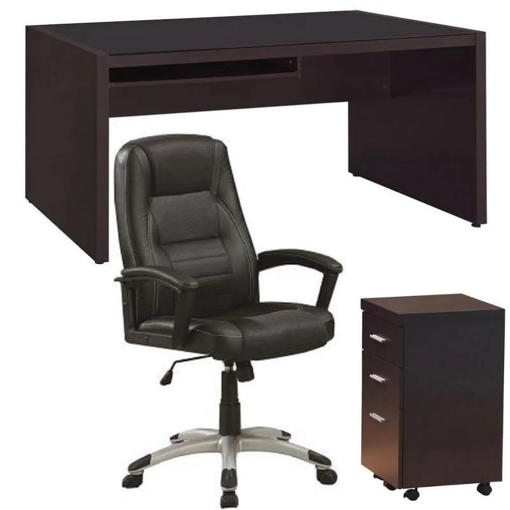 3 Piece Office Chair File Cabinet and Computer Desk Set W8005