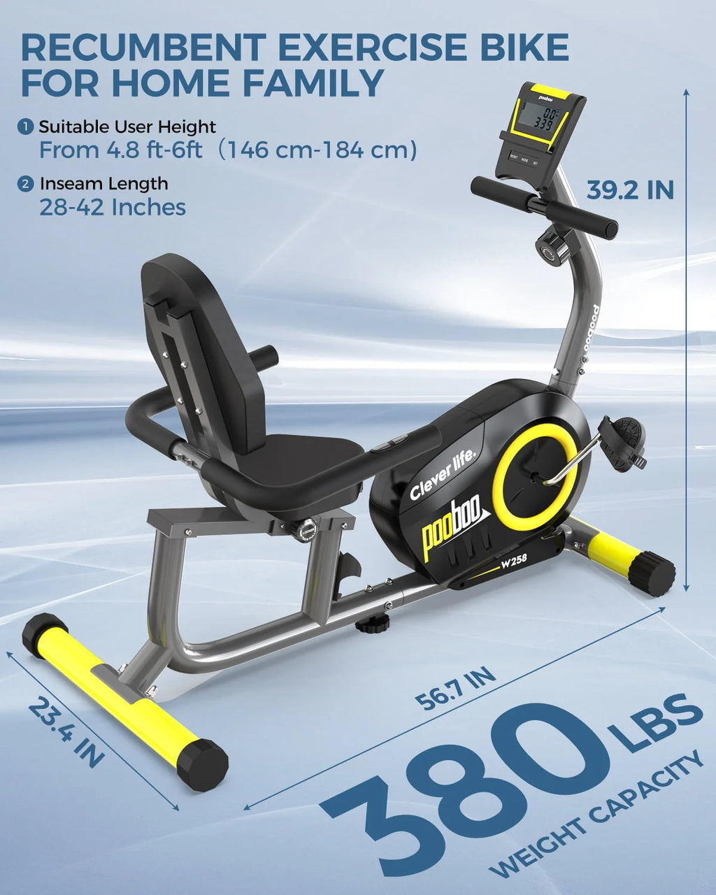 Recumbent Exercise Bike Belt Drive Indoor Cycling Bike J9619
