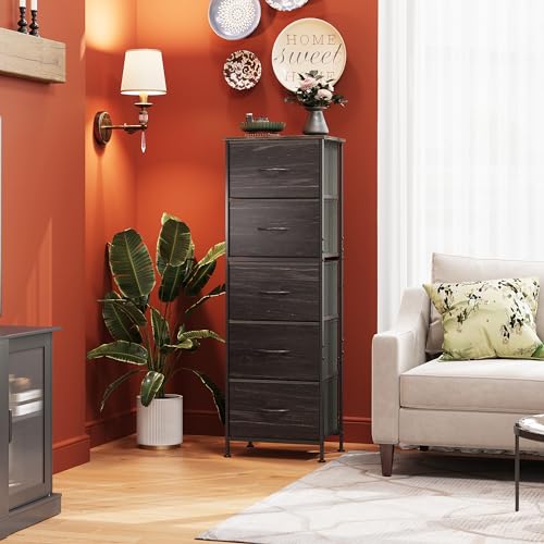 Fabric 5-Drawer Tall Dresser with Wood Top E68991