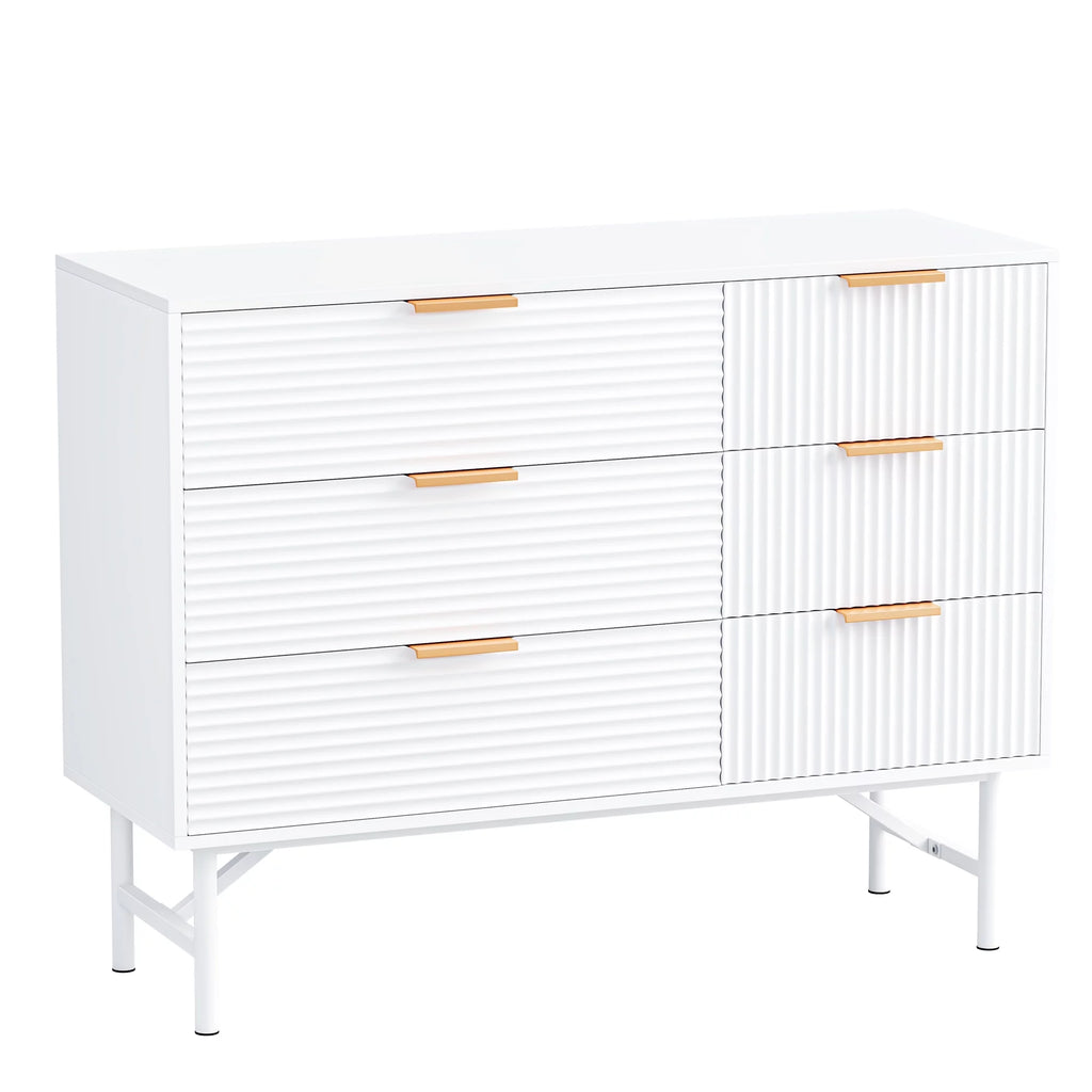 Creamy 6 Drawer Wood Dresser with Metal Base T829182