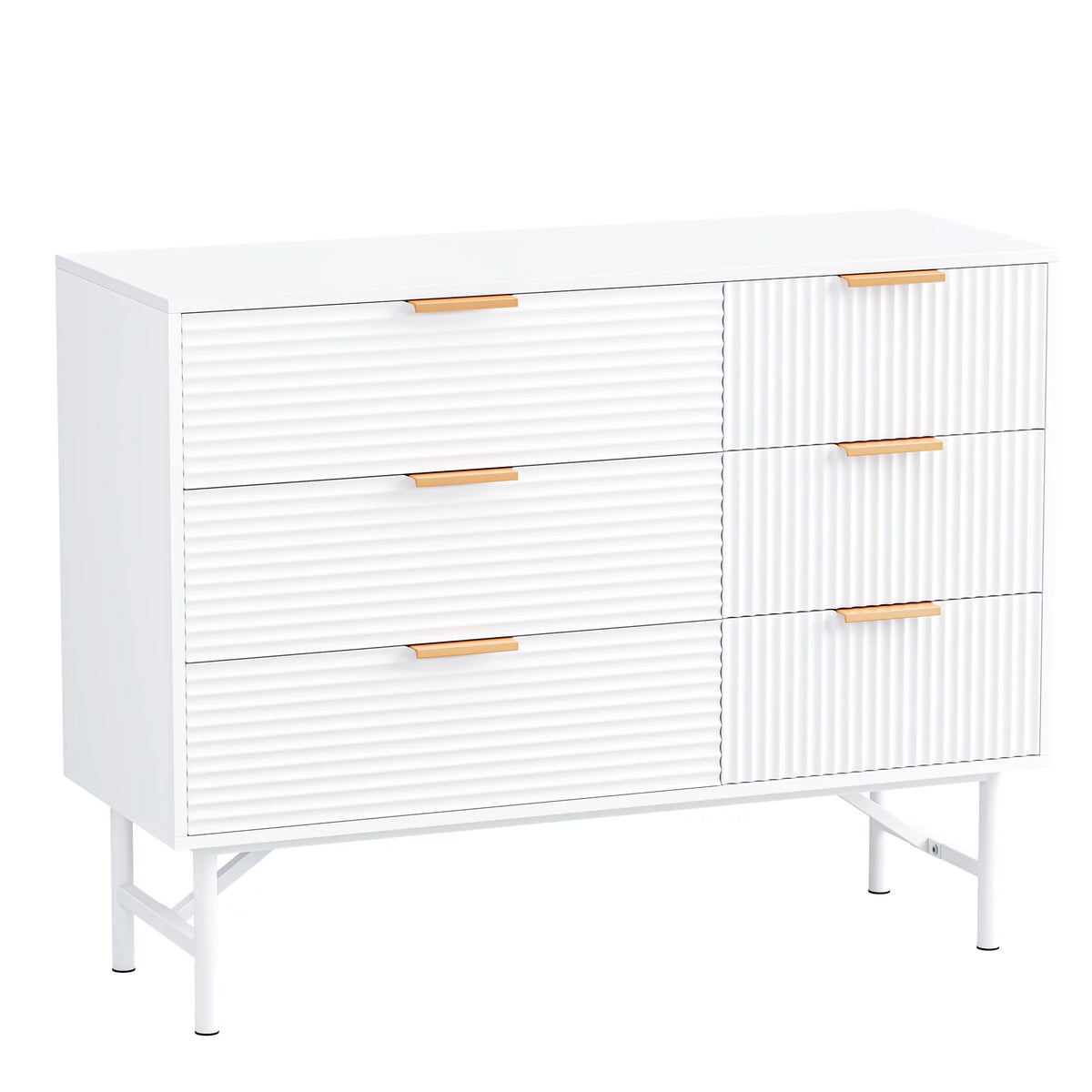 Creamy 6 Drawer Wood Dresser with Metal Base T829182