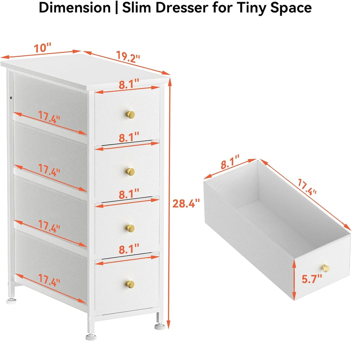 White 4 Drawer Narrow Dresser Storage Tower K597