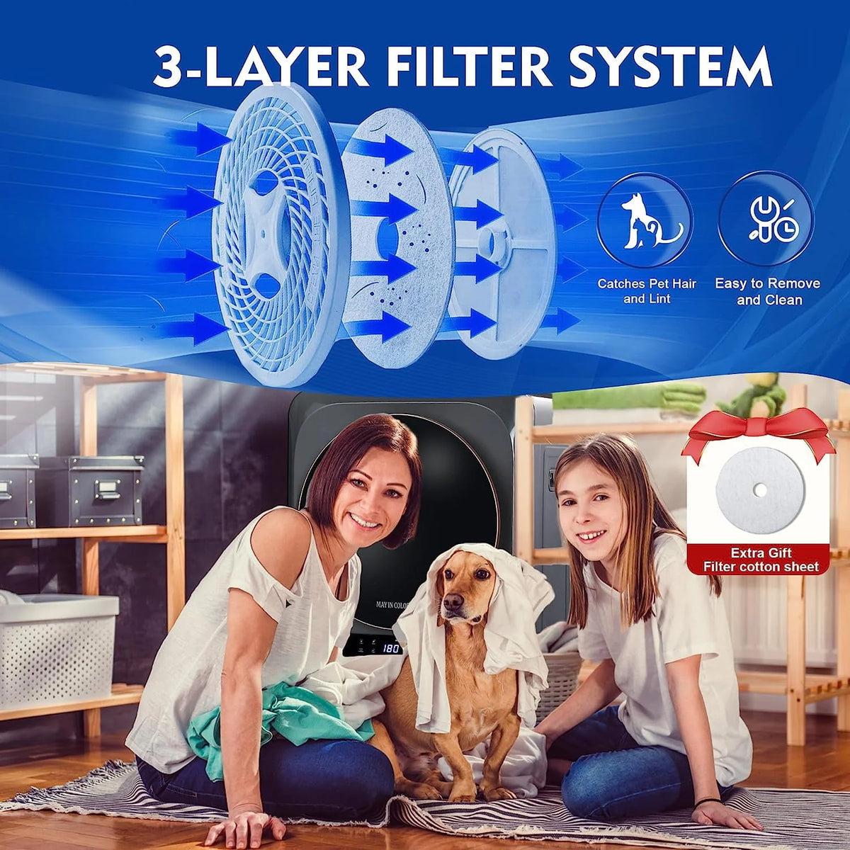 Portable Electric Clothes Dryer 8.8 Lbs 850W Blue C486